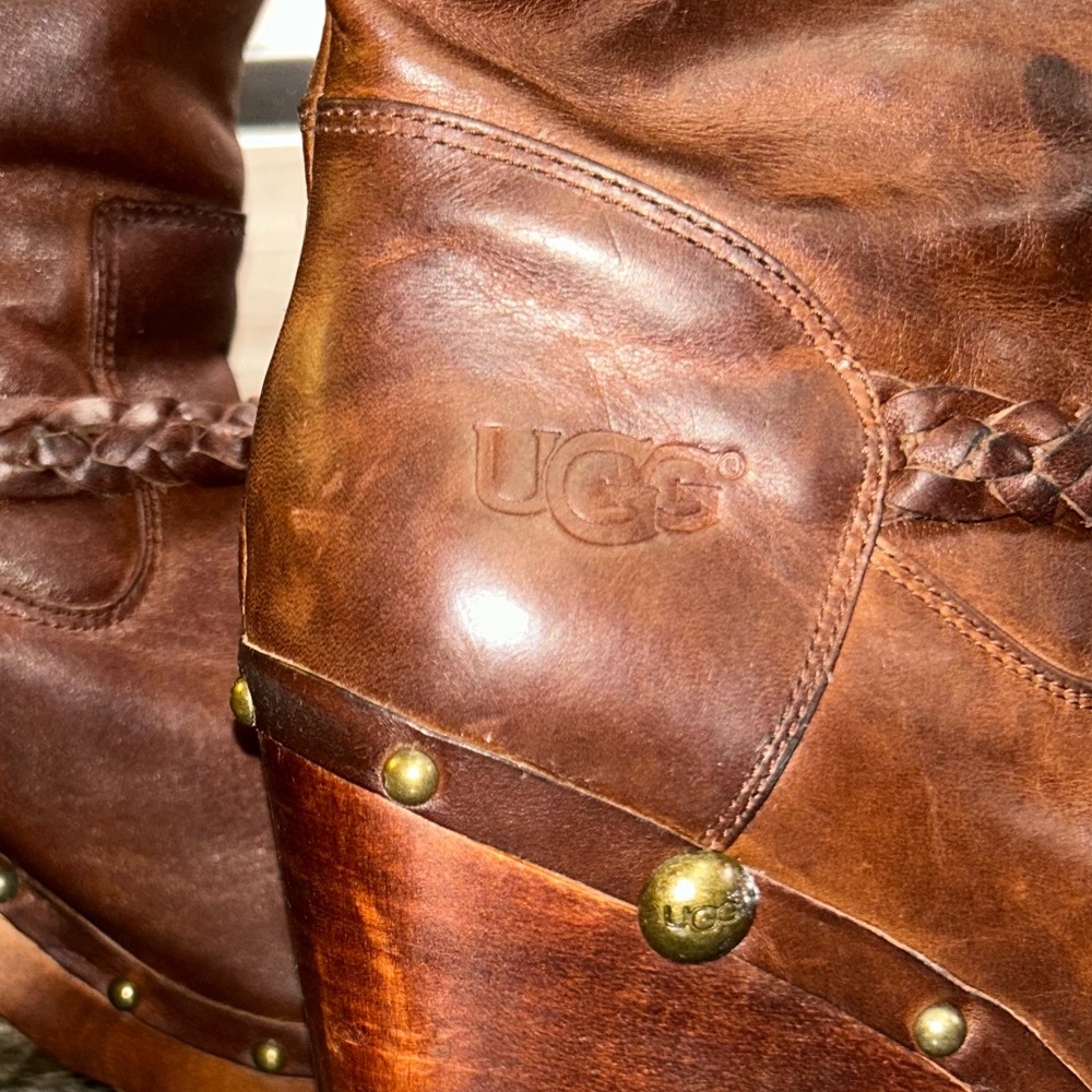 UGG Brown Heeled Boots with Braided Accent - Picture 4 of 16